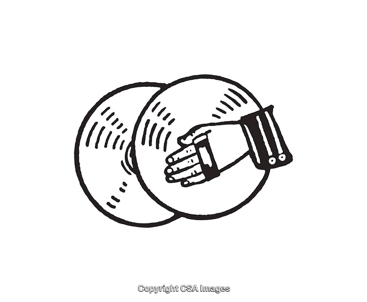 Hand Holding Cymbals Line Art Illustration on White Background