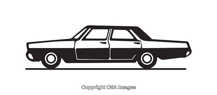 Black and White Classic Car Line Art Illustration on White Background