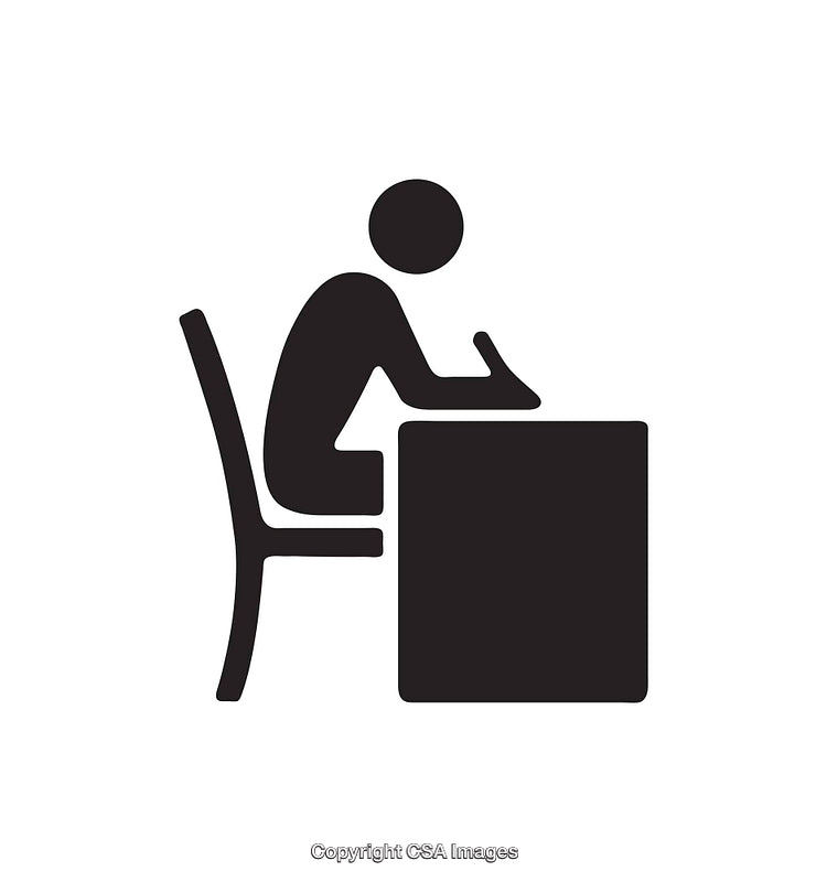 Minimalist Icon Depicting a Seated Person Writing at a Table