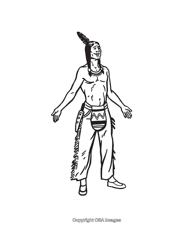Simple Black and White Line Art of a Character in Traditional Costume
