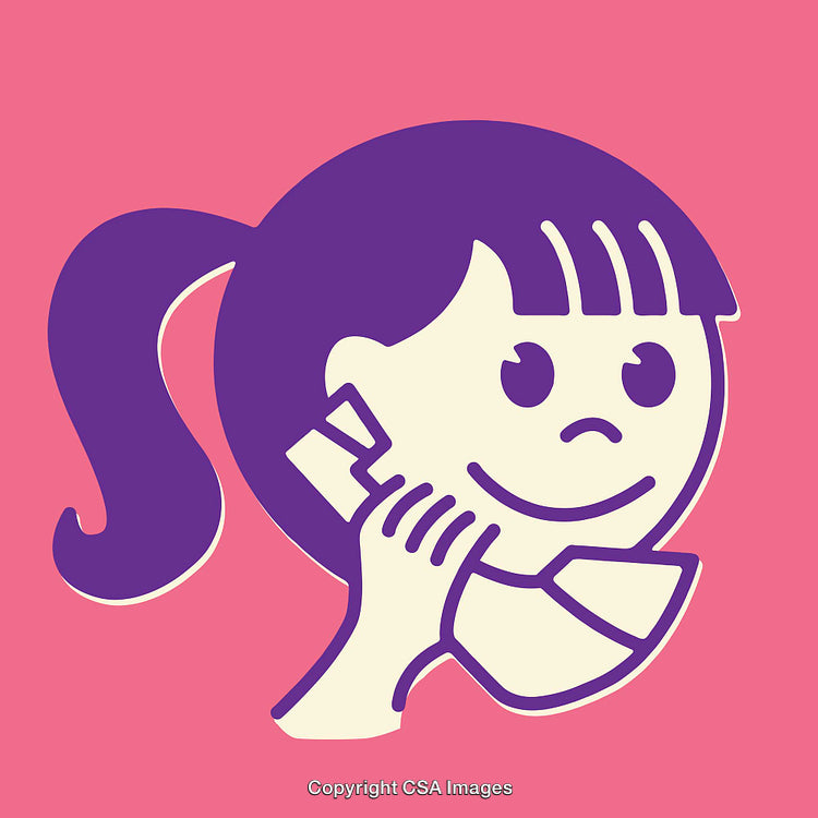 Colorful Line Art Illustration of Girl Using a Telephone