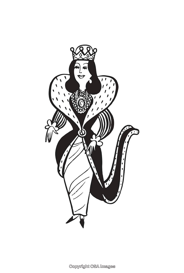 Black And White Line Art Illustration of an Elegant Queen