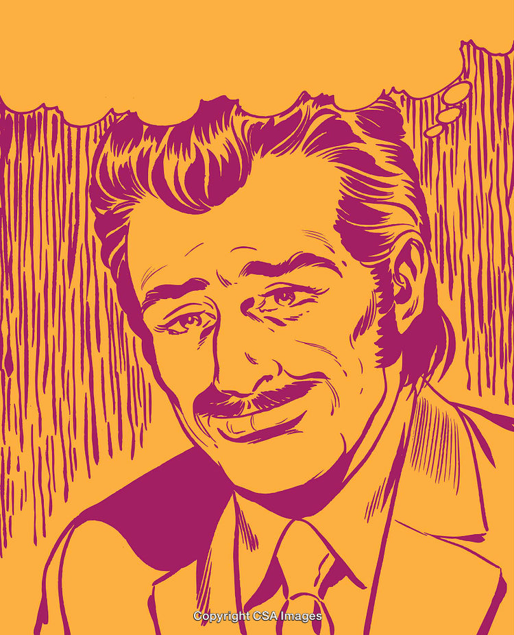 Pop Art Male Portrait with Thoughtful Expression Over Yellow Background