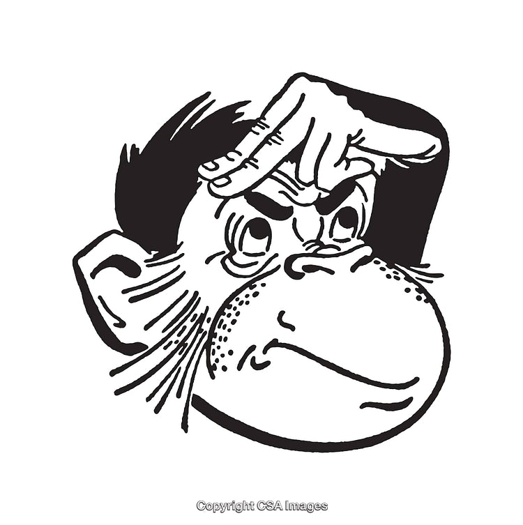 Black and White Line Art Illustration of a Monkey in Thoughtful Pose