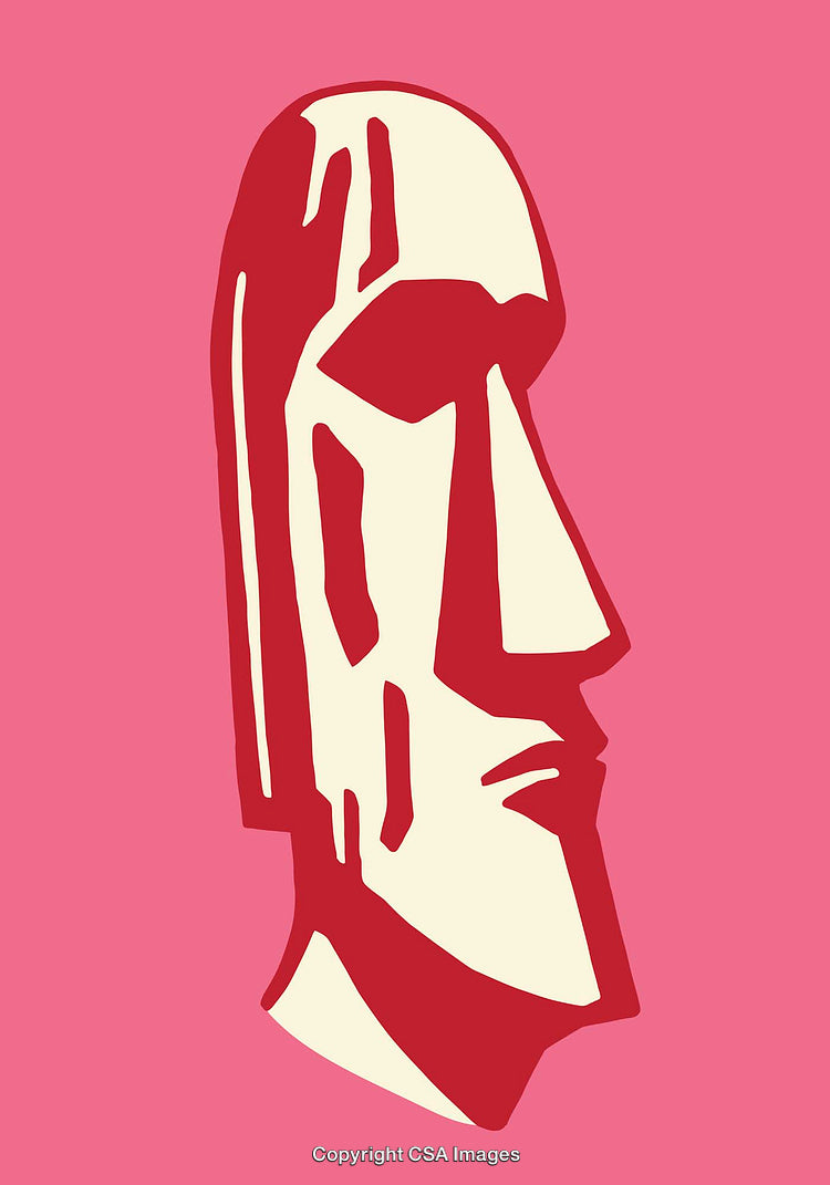 Color Line Art Illustration of Abstract Easter Island Moai Statue