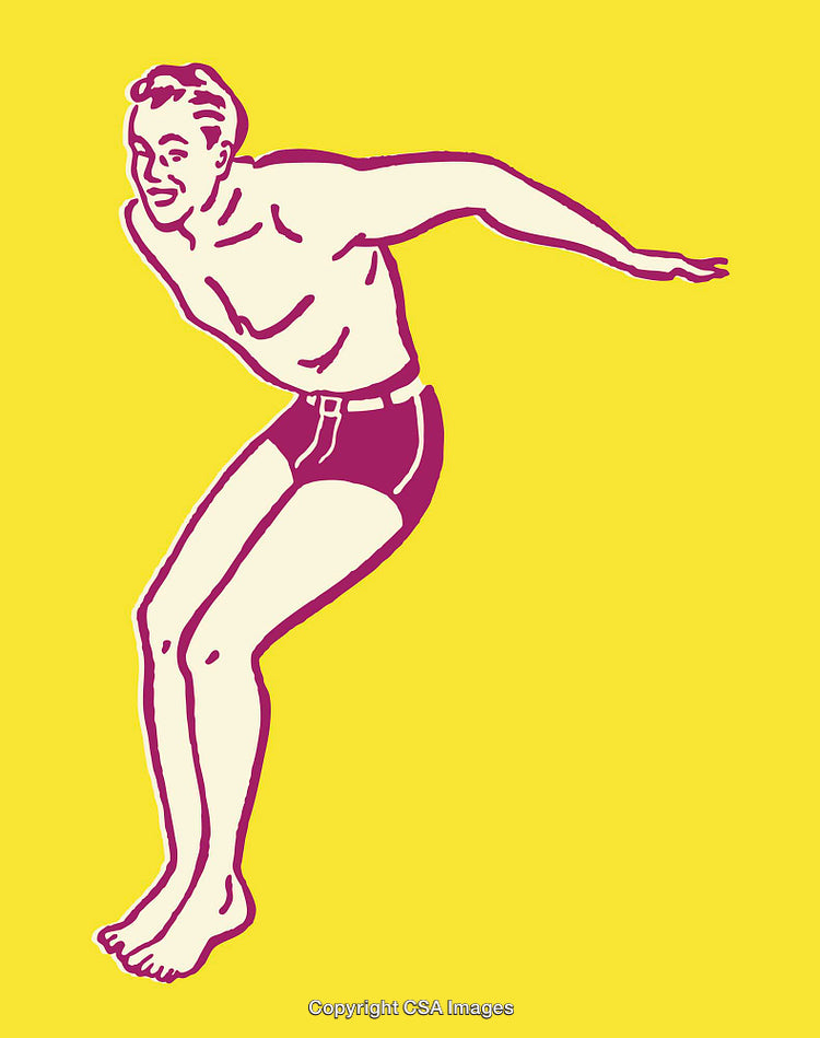 Colorful Line Art Illustration of Male Figure Posing on Yellow Background