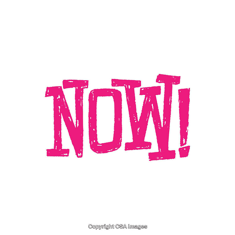 Bold Pink 'Now!' Text on Clean White Background for Graphic Design