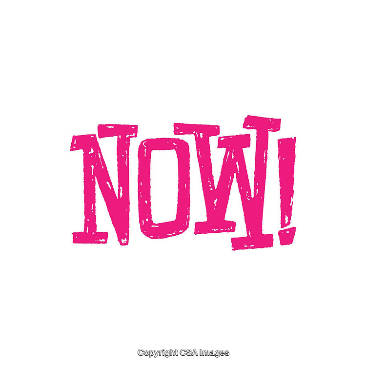 Bold Pink 'Now!' Text on Clean White Background for Graphic Design
