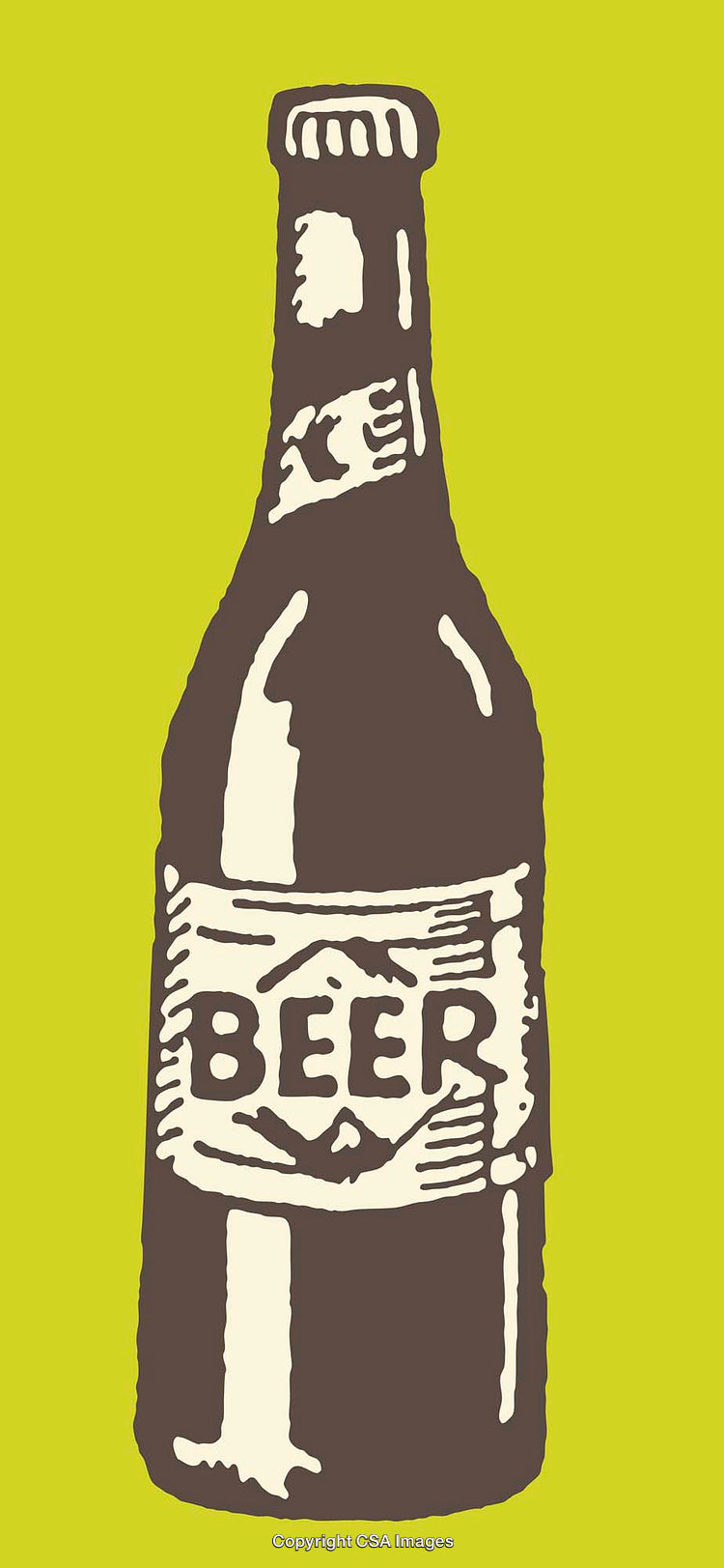 Stylized Line Art Illustration of Beer Bottle on a Bright Green Background