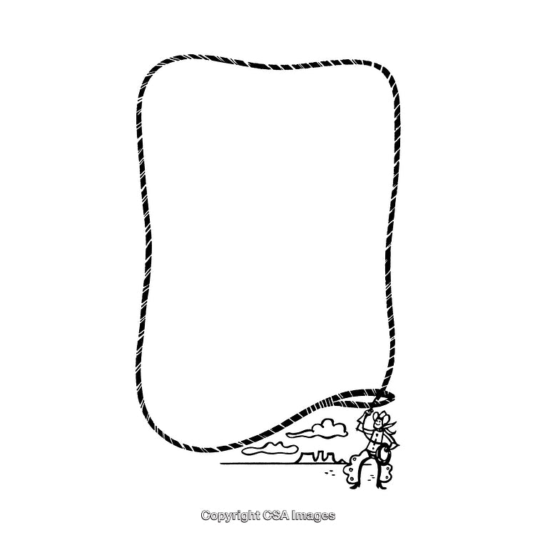 Black and White Western-Themed Rope Border With Cartoon Cowboy Design
