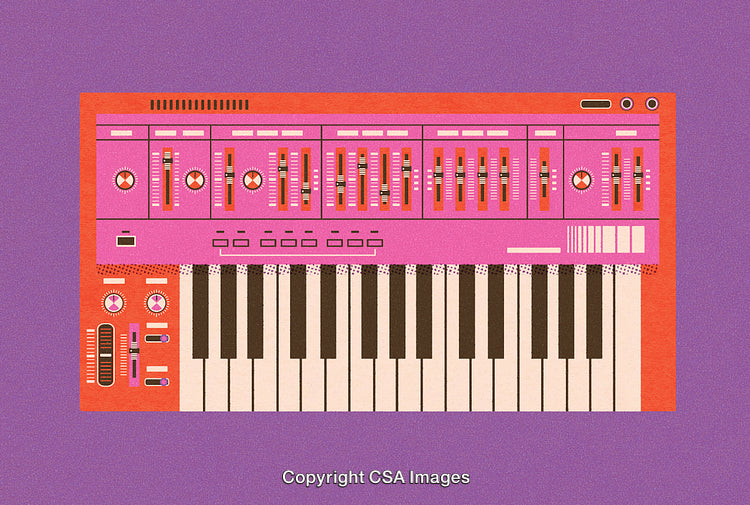 Vibrantly Colored Synthesizer Illustration With Bold Design On Purple Background