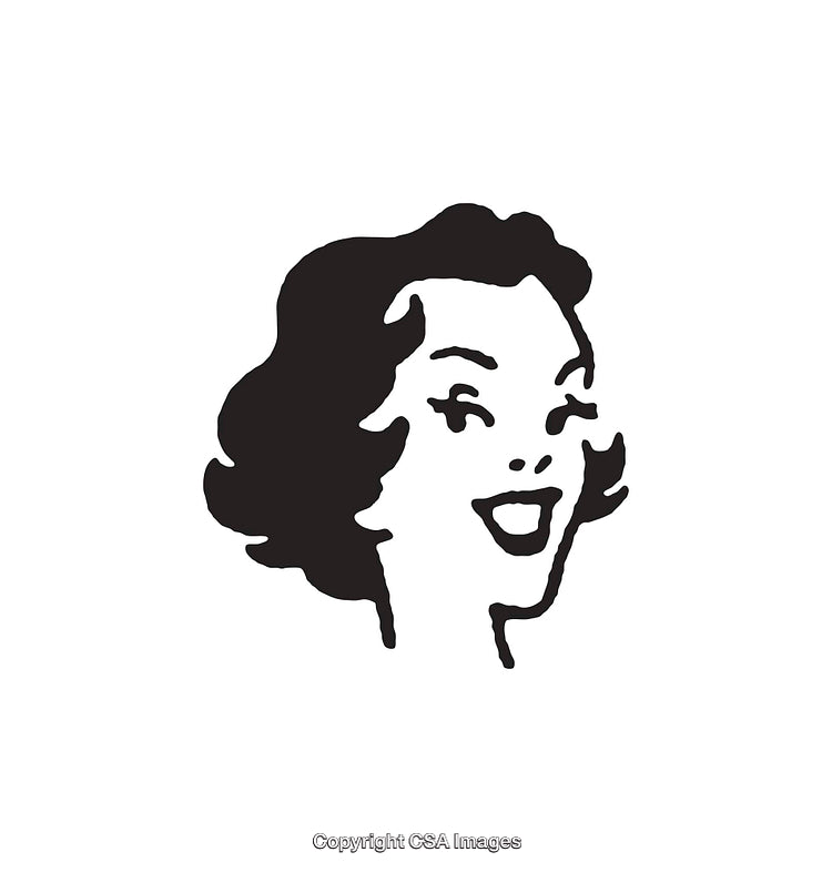 Retro Black and White Pop Art Illustration of a Happy Smiling Woman