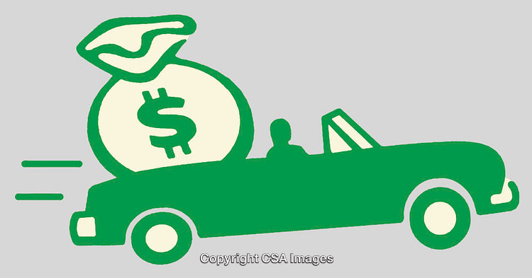 Green Line Art Illustration of Car Carrying Dollar Sack