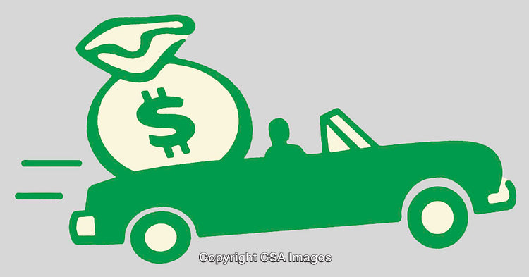 Green Line Art Illustration of Car Carrying Dollar Sack