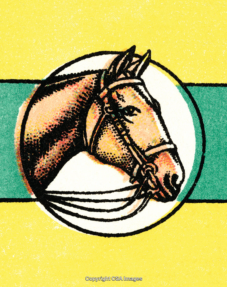 Vintage Stylized Horse Illustration Encircled by Green and Yellow Background