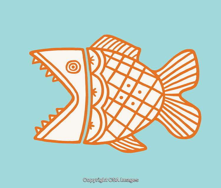 Colorful Line Art Illustration of a Stylized Fish Design on Blue Background