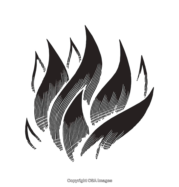 Black and White Line Art Illustration of Stylized Flames