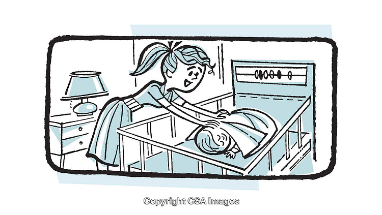 Caring Mother Tucking Child Into Bed in Retro Illustration Style