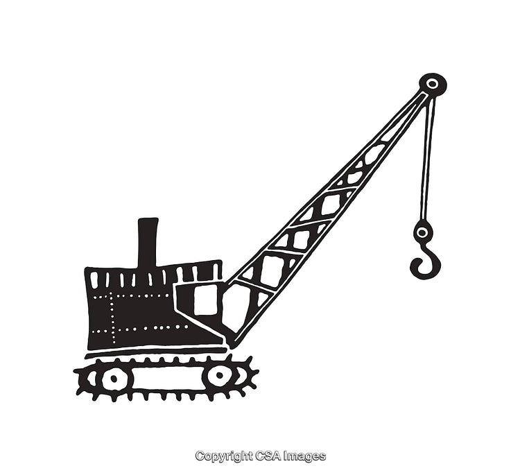 Black and White Illustration of a Construction Crane in Minimalist Style
