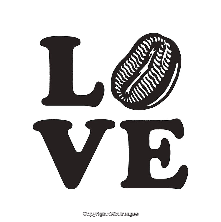 Creative Design Featuring Love Typography and Coffee Bean Art in Black and White