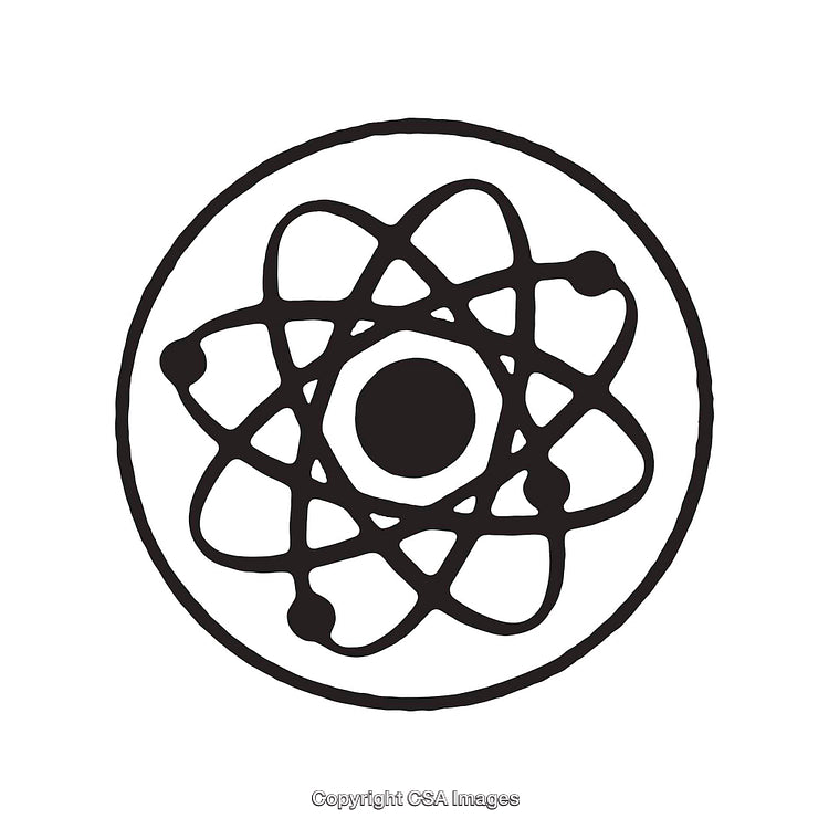 Abstract Black and White Atomic Circle Line Art on White Background