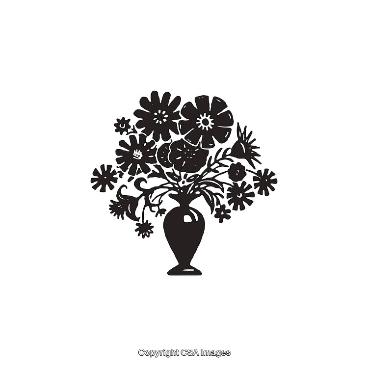 Black and White Floral Line Art Vase Illustration