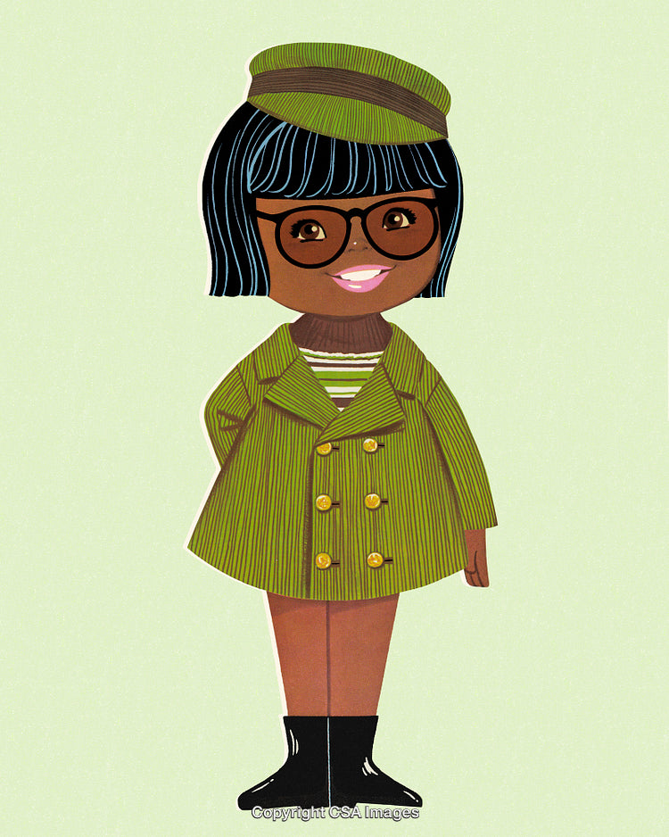 Stylized Illustration of a Cheerful Girl in Green Outfit