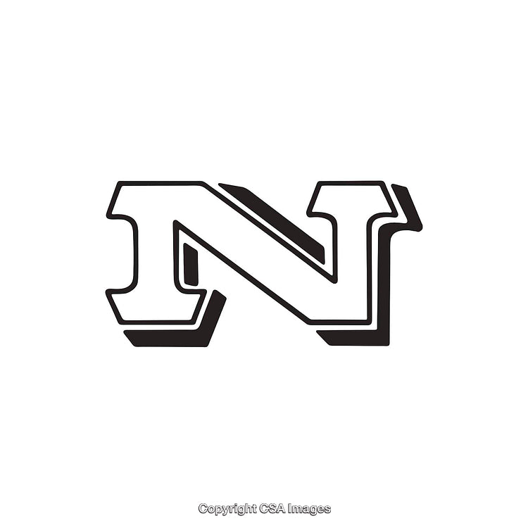 Stylized Black and White Bold Letter N in Retro Typography