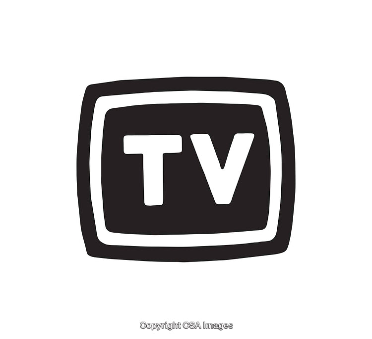 Black and White Icon of Television Screen with TV Text Design