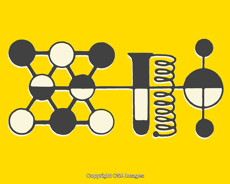 Abstract Molecular Design with Bold Shapes and Yellow Background