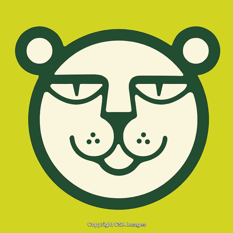 Stylized Green and Yellow Panther Line Art Illustration on Solid Background