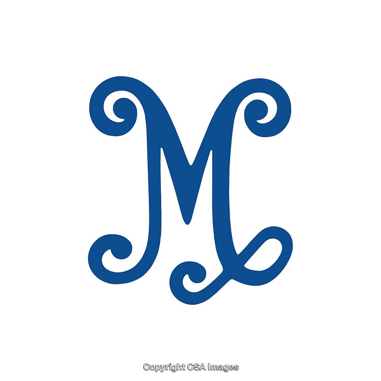 Elegant Blue Letter M with Decorative Swirls for Graphic Design Purposes