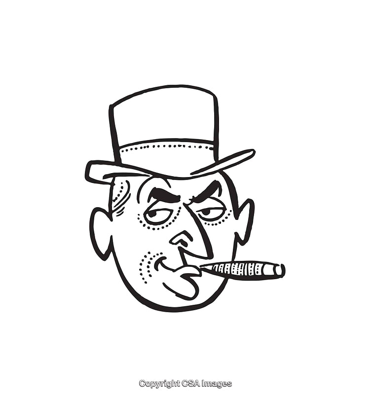 Black and White Line Art of a Man Smoking a Cigar