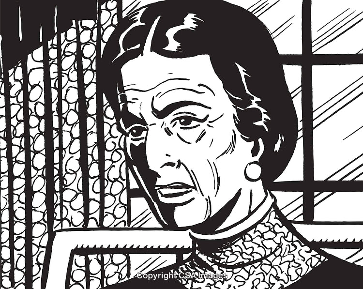 Black And White Sketch of an Elderly Woman with a Thoughtful Expression