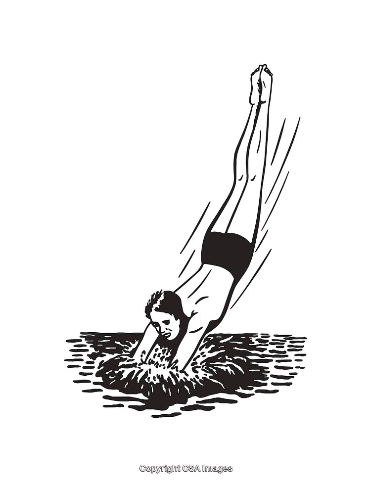 Black And White Line Art of a Person Diving Into Water