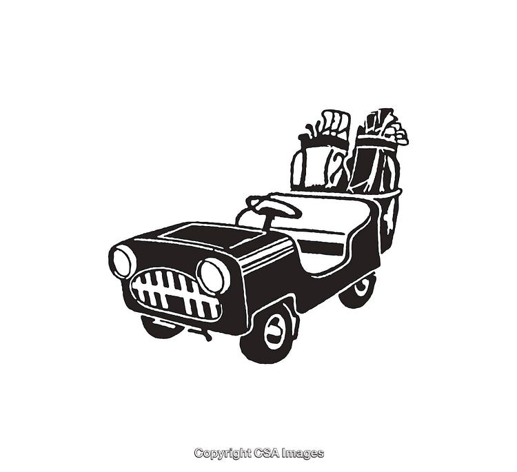 Illustration of a Golf Cart Full of Supplies in Black and White Style