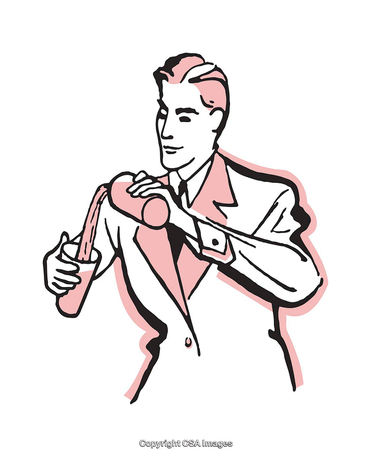 Retro Style Illustration of Man Pouring Drink from a Shaker