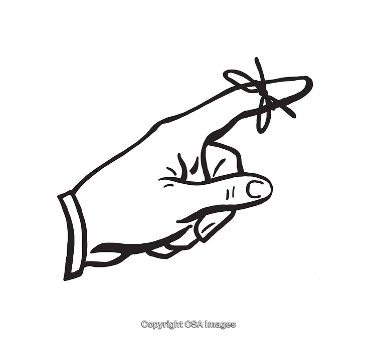 Illustration of a Hand with a Reminder Ribbon on the Finger