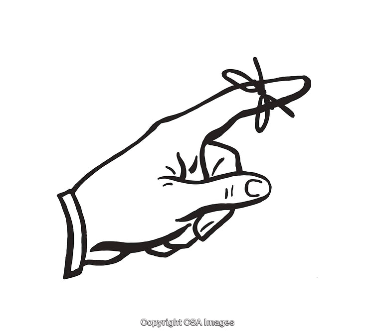Illustration of a Hand with a Reminder Ribbon on the Finger