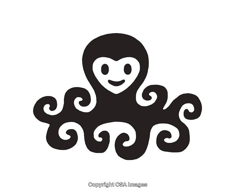 Playful Octopus Icon with Heart-Shaped Face in Black and White