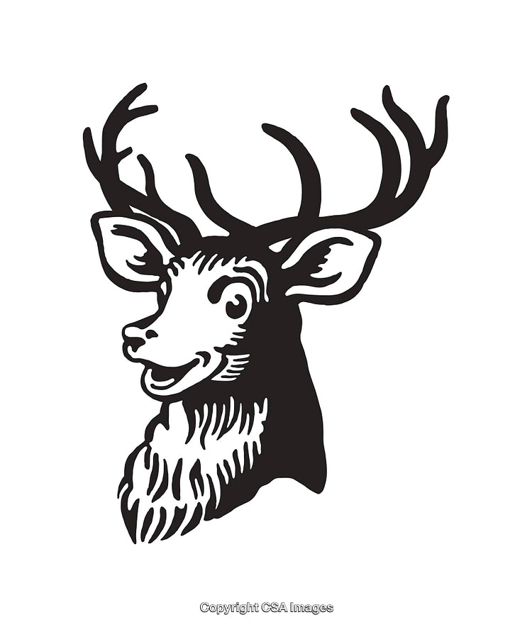 Black and White Line Art of Cheerful Deer Illustration