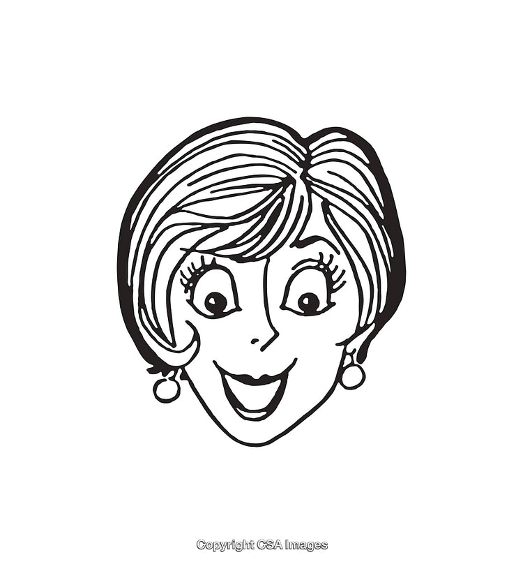 Black and White Line Art Illustration of a Happy Woman