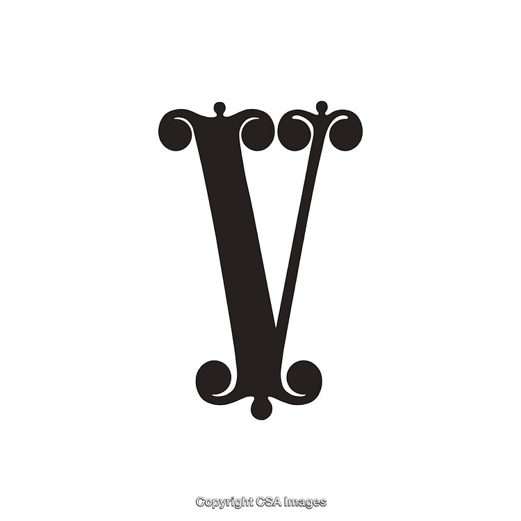 Elegant Decorative Typography Featuring the Ornate Letter V in Bold Black