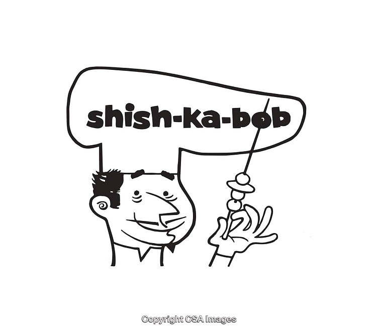 Black And White Cartoon Character With Shish-Ka-Bob Text