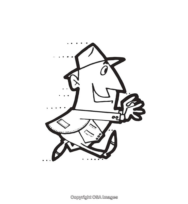 Cartoon Illustration of a Businessman Running Forward Happily