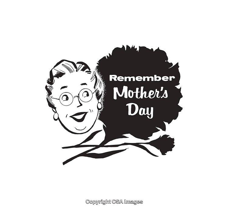Black and White Vintage Mother's Day Line Art Illustration