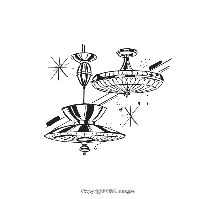 Black and White Line Art of Ornamental Ceiling Chandeliers