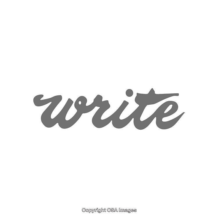 Elegant Gray Calligraphy Spelling the Word 'Write' on White Background