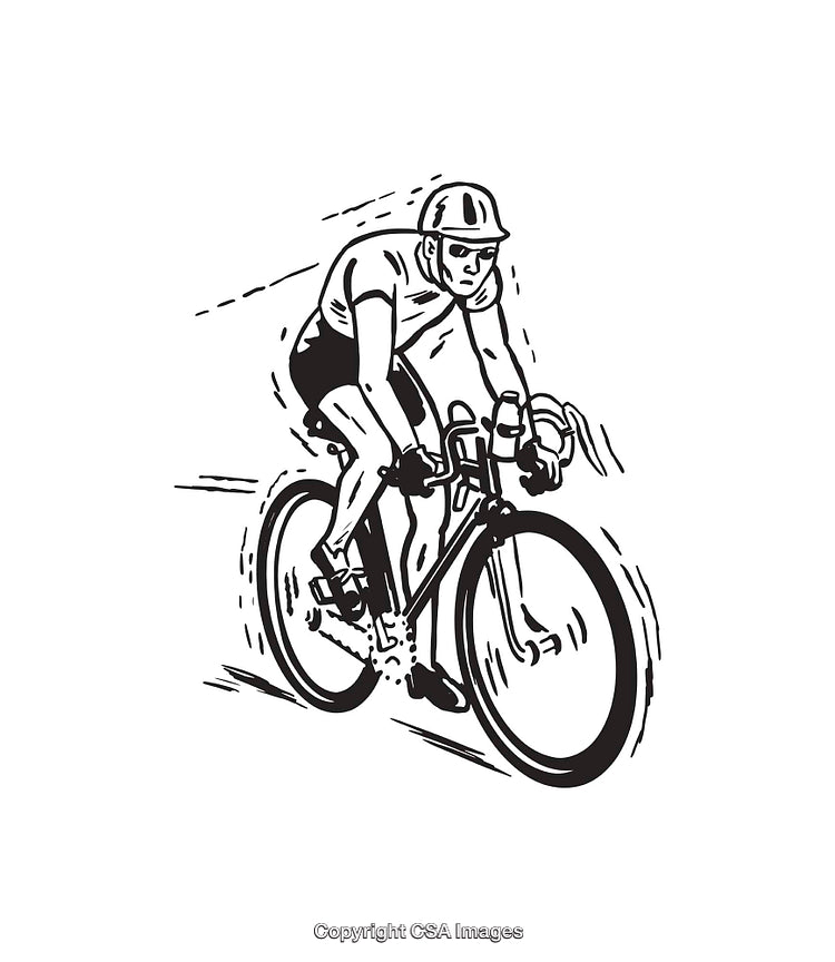 Black and White Line Art Illustration of a Cyclist in Motion