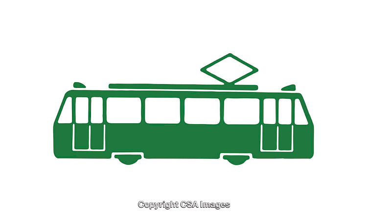 Green Tram Icon on a White Background Symbolizing Public Transport